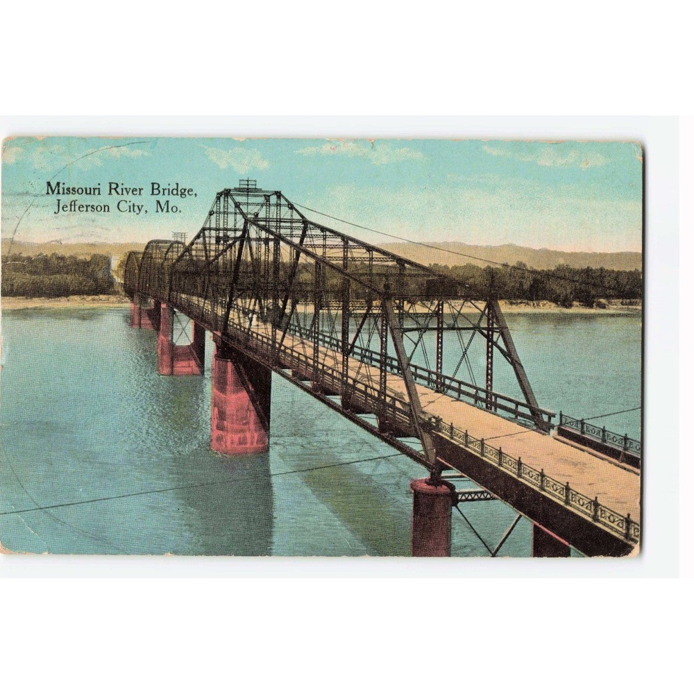 Vintage Missouri River Bridge Postcard Jefferson City MO 1914 Postmark VG-